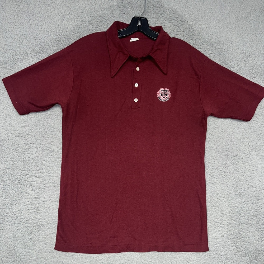 VTG Champion Harvard University Shirt Men's Sz XL Crimson Veritas Crest Polo 80s